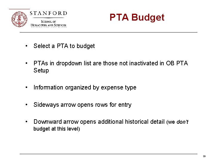 PTA Budget • Select a PTA to budget • PTAs in dropdown list are