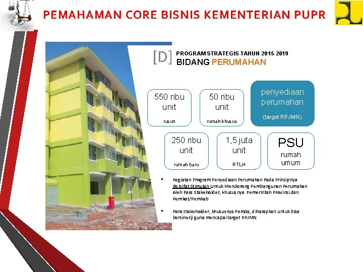 PEMAHAMAN CORE BISNIS KEMENTERIAN PUPR [D] BIDANG PERUMAHAN PROGRAM STRATEGIS TAHUN 2015 -2019 550