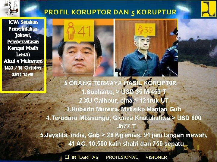 PROFIL KORUPTOR DAN 5 KORUPTUR ICW: Setahun Pemerintahan Jokowi, Pemberantasan Korupsi Masih Lemah Ahad