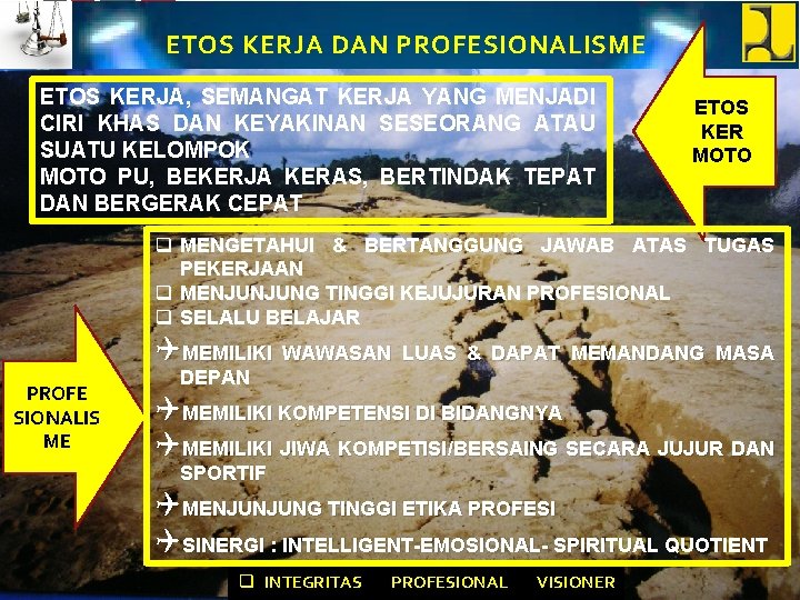 ETOS KERJA DAN PROFESIONALISME ETOS KERJA, SEMANGAT KERJA YANG MENJADI CIRI KHAS DAN KEYAKINAN