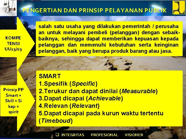 PENGERTIAN DAN PRINSIP PELAYANAN PUBLIK KOMPE TENSI UU 13/03 Prinsip PP Smart + Skill
