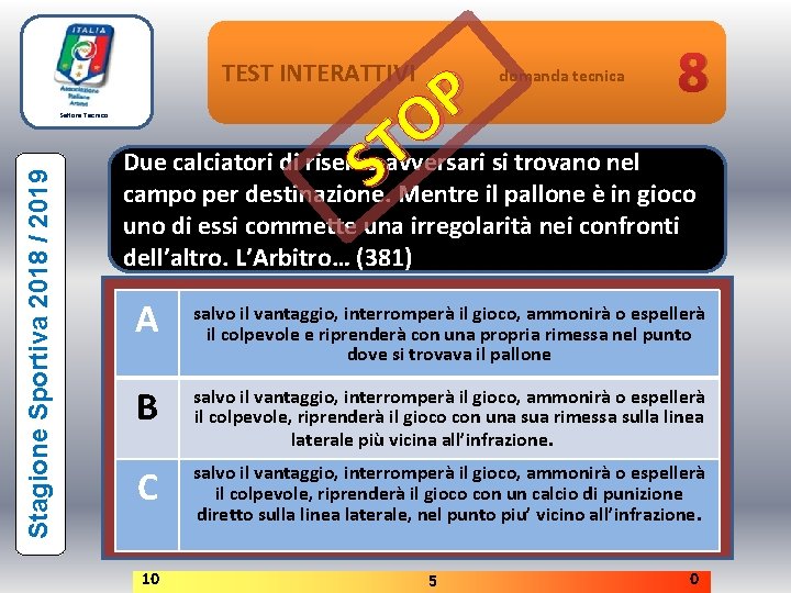 TEST INTERATTIVI Stagione Sportiva 2018 / 2019 Settore Tecnico 8 P O T Due