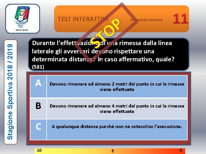 TEST INTERATTIVI Stagione Sportiva 2018 / 2019 Settore Tecnico P O T Durante l’effettuazione