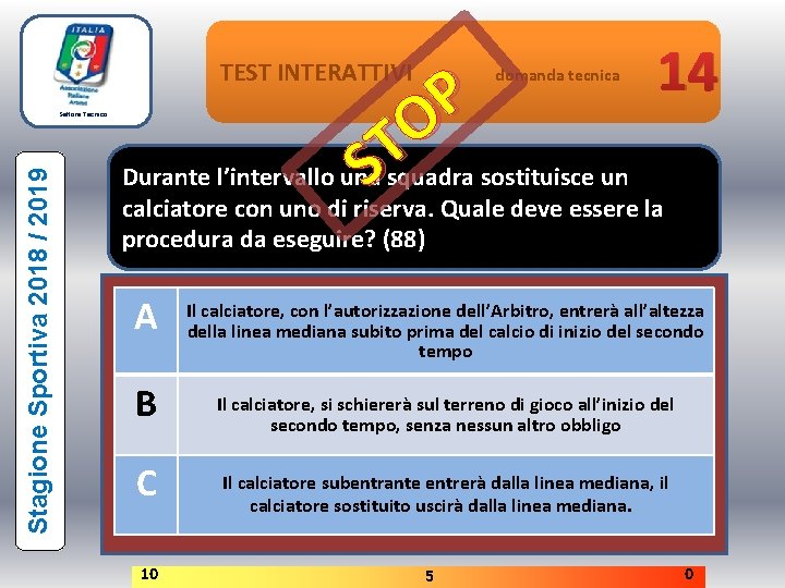 TEST INTERATTIVI Stagione Sportiva 2018 / 2019 Settore Tecnico 14 P O T Durante