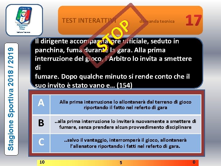 TEST INTERATTIVI Stagione Sportiva 2018 / 2019 Settore Tecnico 17 P O Il dirigente