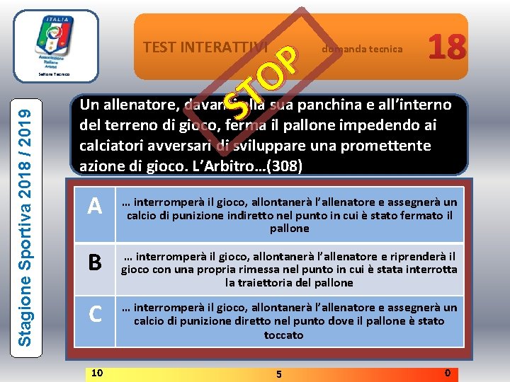 TEST INTERATTIVI Stagione Sportiva 2018 / 2019 Settore Tecnico 18 P O T Un