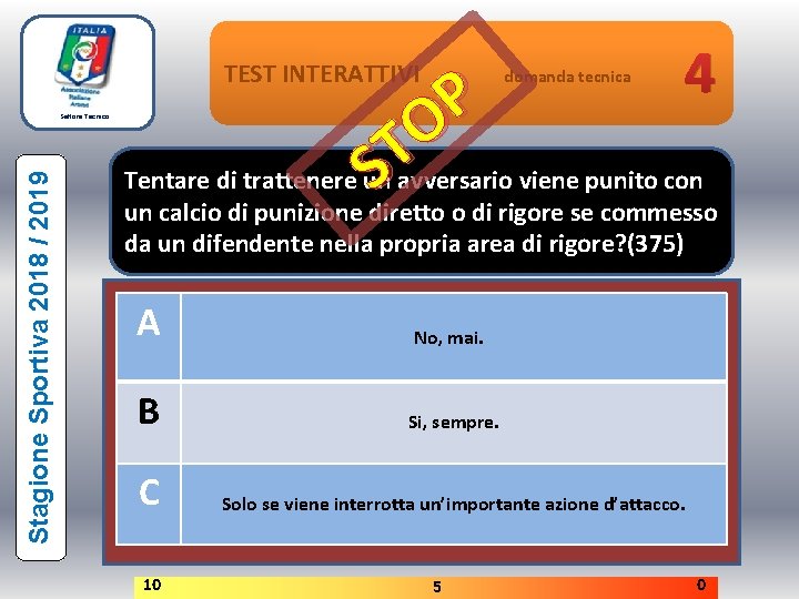 TEST INTERATTIVI Stagione Sportiva 2018 / 2019 Settore Tecnico 4 P O T Tentare
