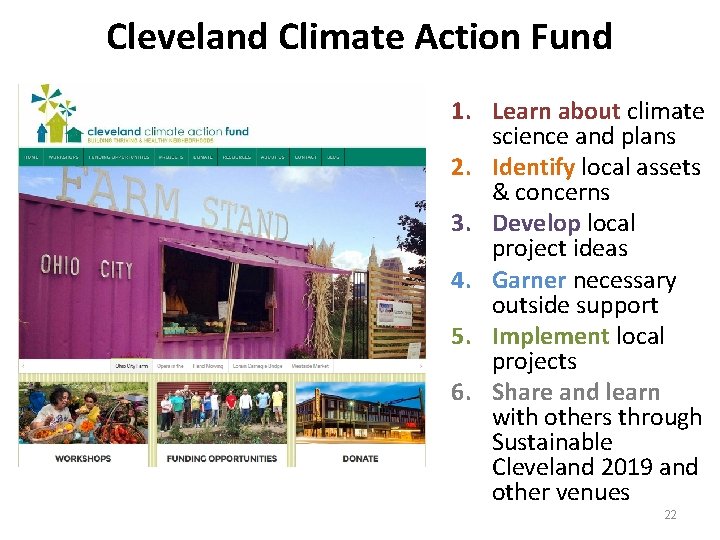 Cleveland Climate Action Fund 1. Learn about climate science and plans 2. Identify local
