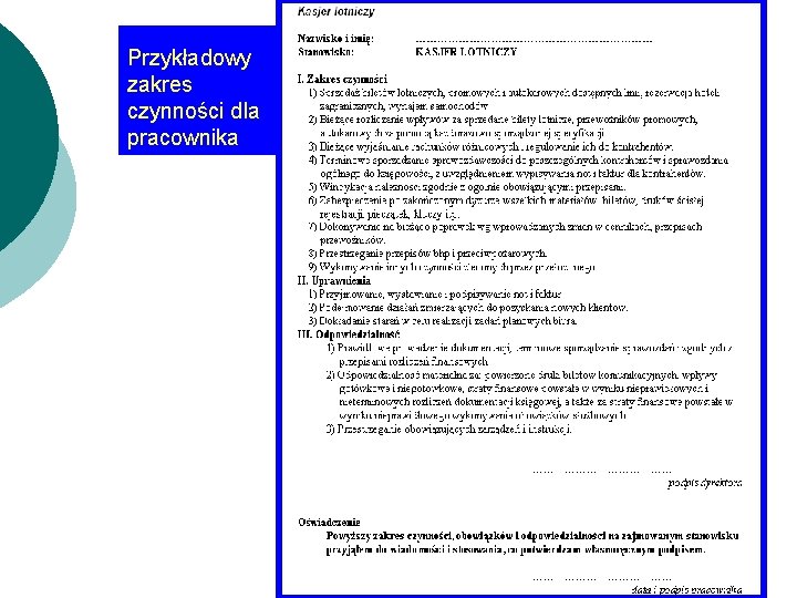 Przykładowy zakres czynności dla pracownika 