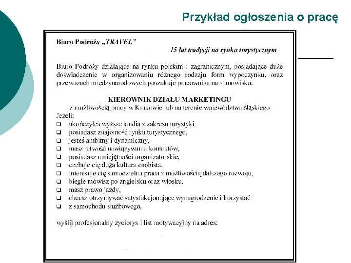 Przykład ogłoszenia o pracę 