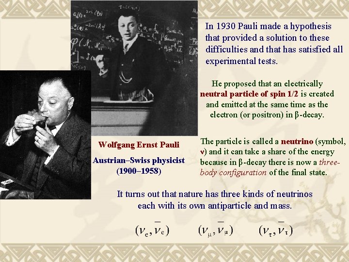 In 1930 Pauli made a hypothesis that provided a solution to these difficulties and