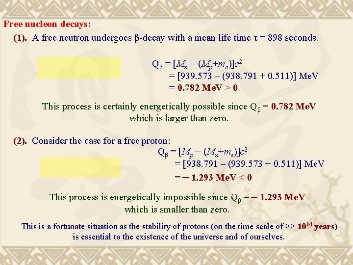 Free nucleon decays: (1). A free neutron undergoes β-decay with a mean life time