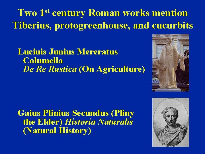 Two 1 st century Roman works mention Tiberius, protogreenhouse, and cucurbits Luciuis Junius Mereratus