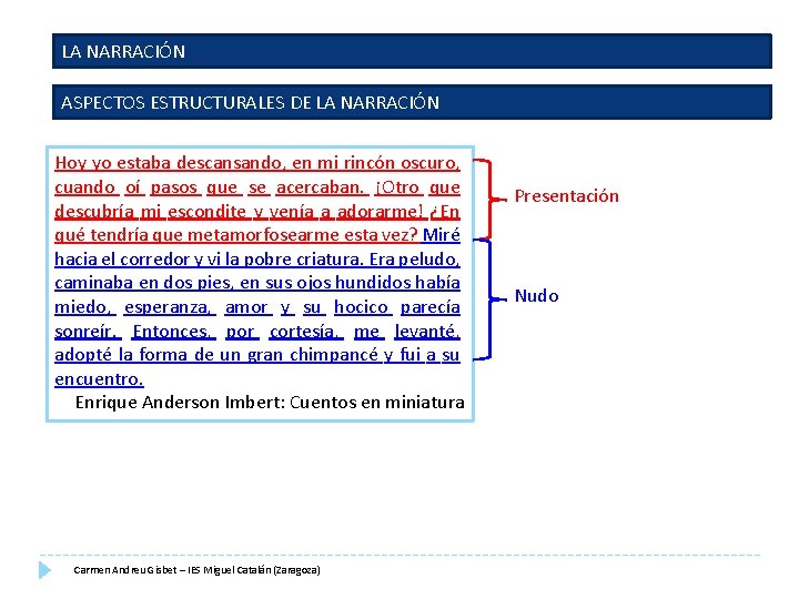 LA NARRACIÓN ASPECTOS ESTRUCTURALES DE LA NARRACIÓN Hoy yo estaba descansando, en mi rincón