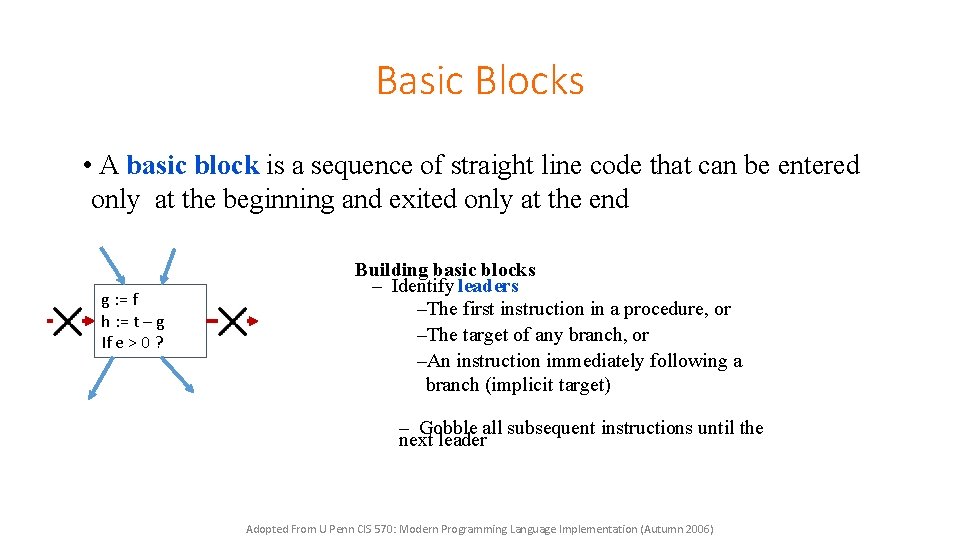 Basic Blocks • A basic block is a sequence of straight line code that