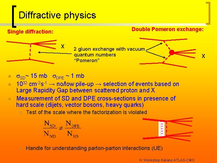 Diffractive physics Double Pomeron exchange: Single diffraction: X n n n 2 gluon exchange