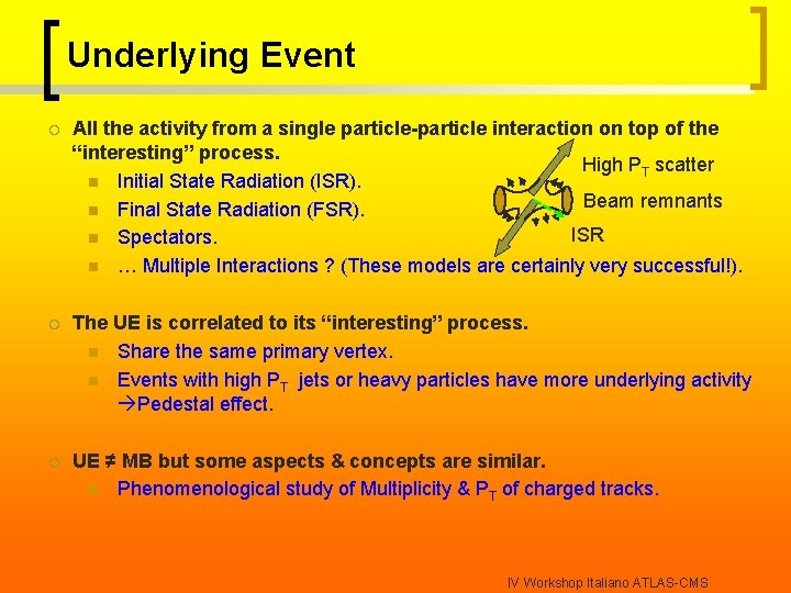 Underlying Event ¡ All the activity from a single particle-particle interaction on top of