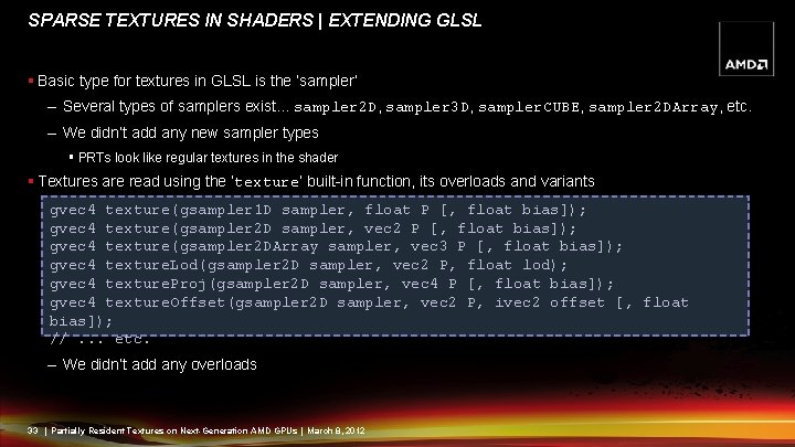 SPARSE TEXTURES IN SHADERS | EXTENDING GLSL § Basic type for textures in GLSL