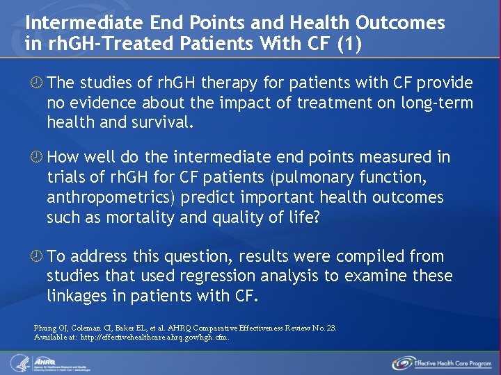 Intermediate End Points and Health Outcomes in rh. GH-Treated Patients With CF (1) The