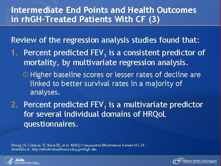 Intermediate End Points and Health Outcomes in rh. GH-Treated Patients With CF (3) Review