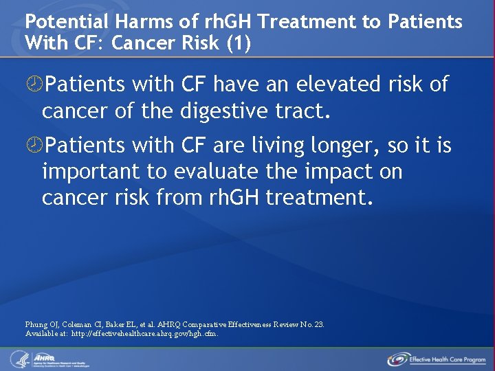 Potential Harms of rh. GH Treatment to Patients With CF: Cancer Risk (1) Patients