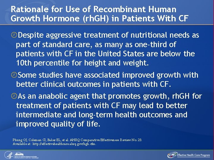 Rationale for Use of Recombinant Human Growth Hormone (rh. GH) in Patients With CF