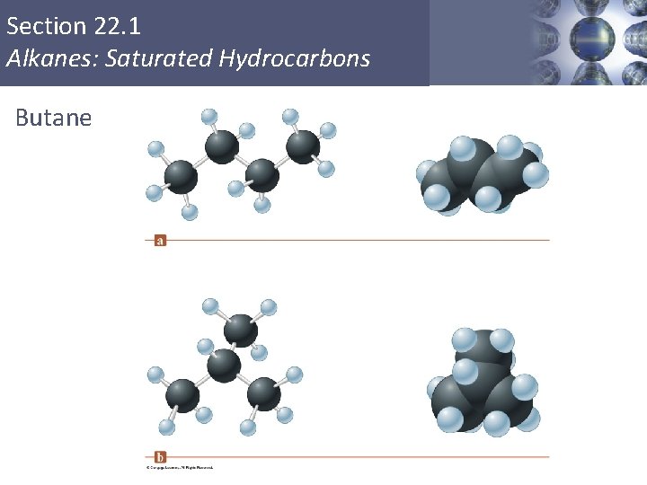 Section 22. 1 Alkanes: Saturated Hydrocarbons Butane Copyright © Cengage Learning. All rights reserved Section 22. 1 Alkanes: Saturated Hydrocarbons Butane Copyright © Cengage Learning. All rights reserved