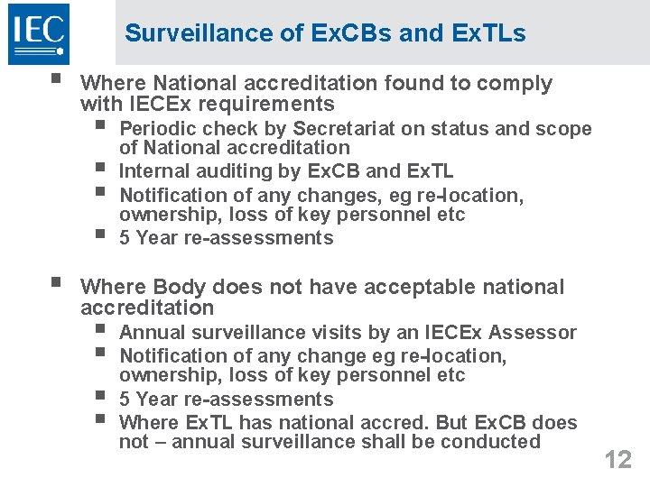 Surveillance of Ex. CBs and Ex. TLs § Where National accreditation found to comply