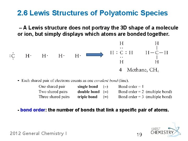 2. 6 Lewis Structures of Polyatomic Species – A Lewis structure does not portray