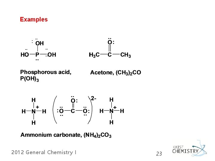 Examples . . : . . . 2012 General Chemistry I 23 