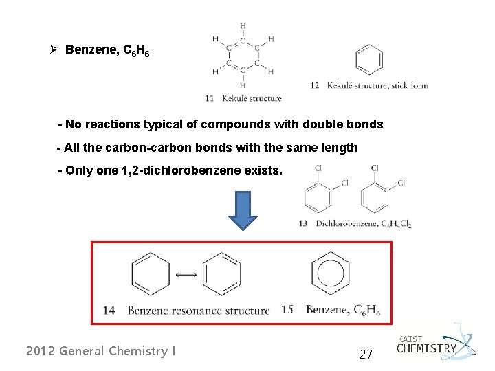 Ø Benzene, C 6 H 6 - No reactions typical of compounds with double
