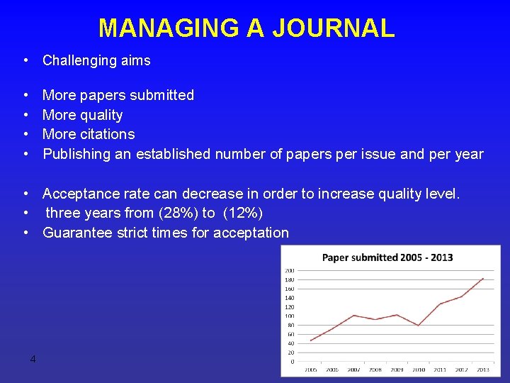 MANAGING A JOURNAL • Challenging aims • • More papers submitted More quality More