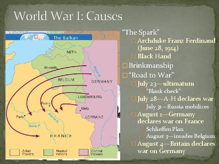 World War I: Causes “The Spark” � Archduke Franz Ferdinand (June 28, 1914) �