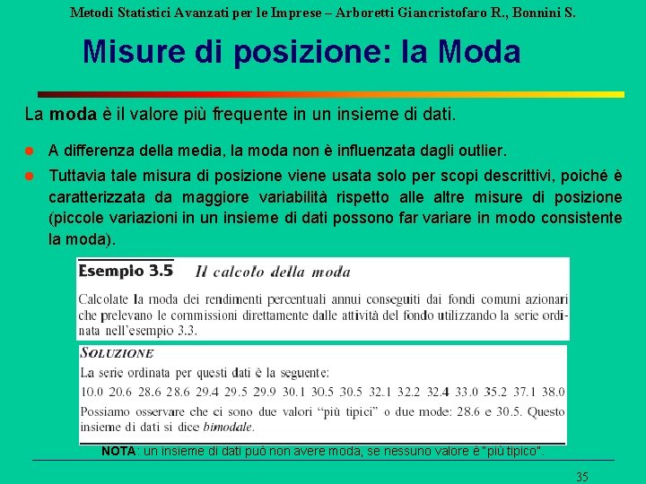 Metodi Statistici Avanzati per le Imprese – Arboretti Giancristofaro R. , Bonnini S. Misure