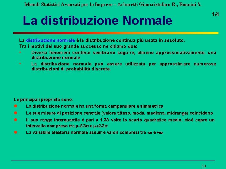 Metodi Statistici Avanzati per le Imprese – Arboretti Giancristofaro R. , Bonnini S. 1/4