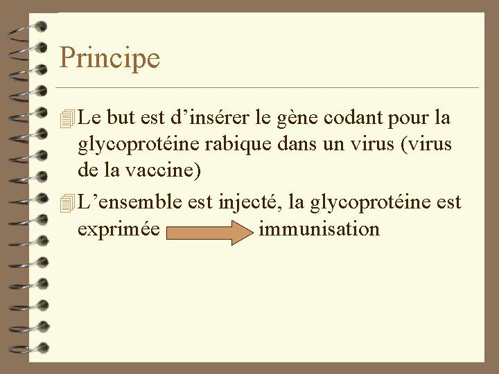 Principe 4 Le but est d’insérer le gène codant pour la glycoprotéine rabique dans