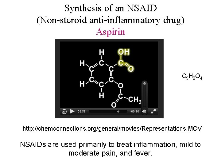 Synthesis of an NSAID (Non-steroid anti-inflammatory drug) Aspirin C 9 H 8 O 4