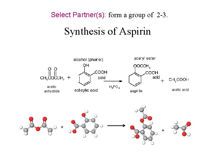 Select Partner(s): form a group of 2 -3. Synthesis of Aspirin acetic anhydride H