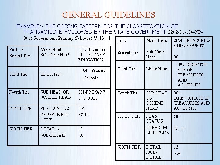 GENERAL GUIDELINES EXAMPLE: - THE CODING PATTERN FOR THE CLASSIFICATION OF TRANSACTIONS FOLLOWED BY