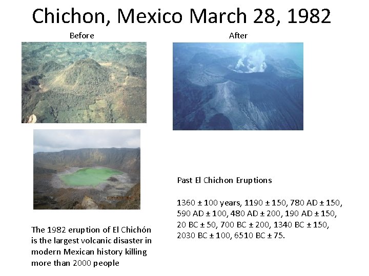 Chichon, Mexico March 28, 1982 Before After Past El Chichon Eruptions The 1982 eruption