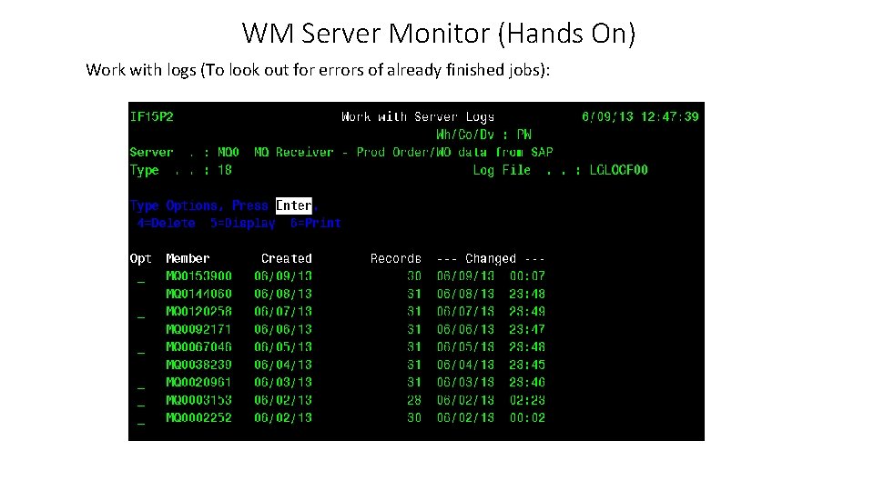 WM Server Monitor (Hands On) Work with logs (To look out for errors of