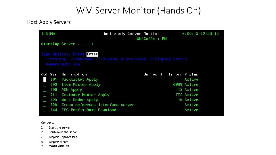 WM Server Monitor (Hands On) Host Apply Servers Controls: 1. Start the server 2.