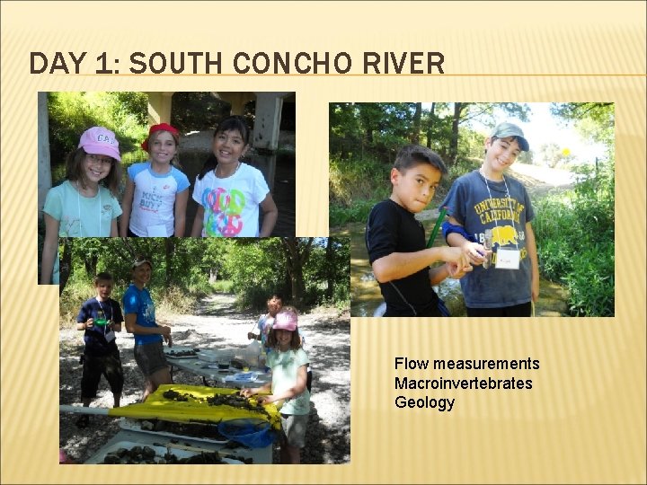 DAY 1: SOUTH CONCHO RIVER Flow measurements Macroinvertebrates Geology 