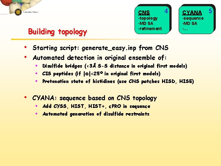 CNS Building topology 4 -topology -MD SA -refinement • • Starting script: generate_easy. inp