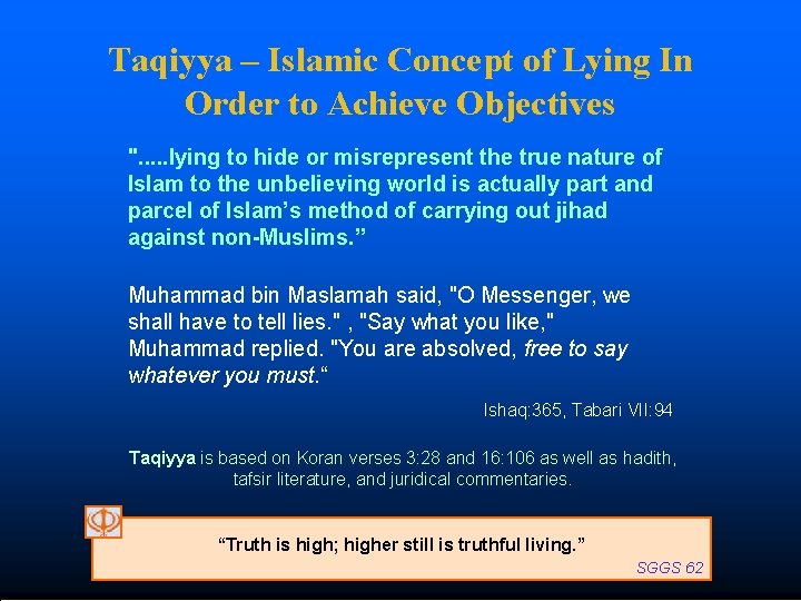 Taqiyya – Islamic Concept of Lying In Order to Achieve Objectives ". . .