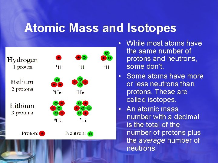 Atomic Mass and Isotopes • While most atoms have the same number of protons