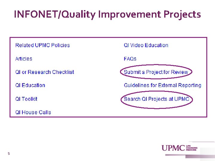 INFONET/Quality Improvement Projects 5 