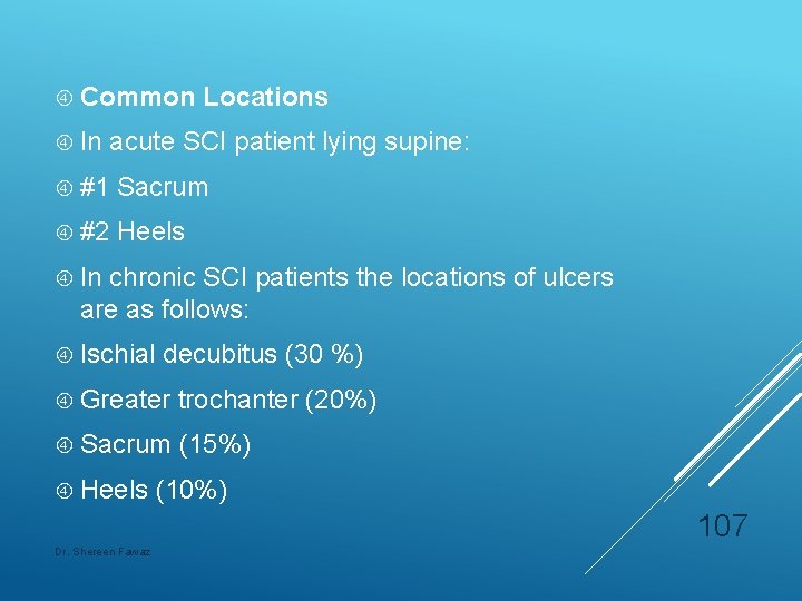  Common In Locations acute SCI patient lying supine: #1 Sacrum #2 Heels In