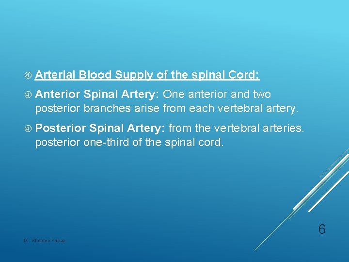  Arterial Blood Supply of the spinal Cord; Anterior Spinal Artery: One anterior and