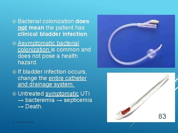  Bacterial colonization does not mean the patient has clinical bladder infection. Asymptomatic bacterial